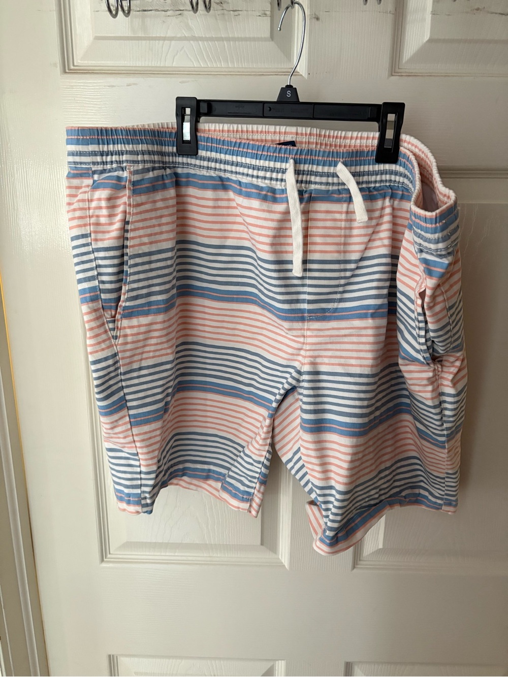 George Striped Drawstring Athletic Shorts in Blue, Pink & White
